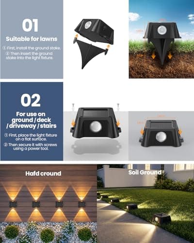 TECKNET Solar Driveway & Deck Lights,9 Colors+3 Dynamic Modes,IP68,12 Pack - Thumbnail 5