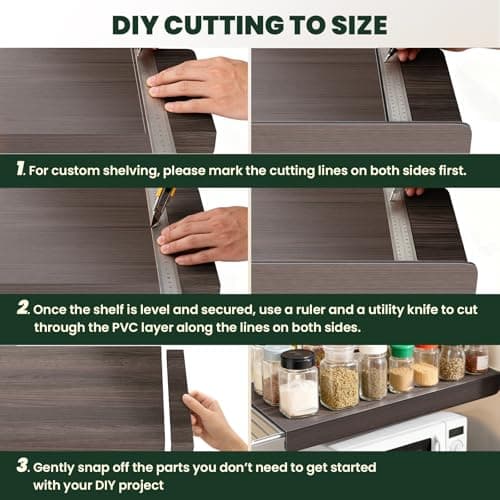 5 Pack Wire Shelf Covers for Pantry, Closet & Kitchen - Waterproof PVC Wire Rack Covers Shelves with Wood Grain Finish - Metal Shelf Liner with Acrylic Clips for Stability - Thumbnail 6
