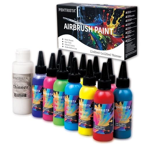 PENTRISTA Airbrush Paint 12 Colors(2.03oz,60ml) with 4.06oz,120ml Thinner,Ready to Spray Air Brush Painting Set,Opaque Water-Based Acrylic Air Brush Paint for Nails,Models,Metal,Hobbyist and Artists - Image 1