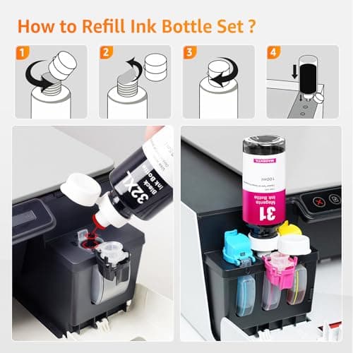 Jeoskarky Compatible for HP 31xl Color HP 32xl Black Ink Bottle for HP Smart Tank 7602 6001 5101 7301 6000 5102 5000 5103 7002 7001 7302 Series for Smart Tank Plus 651 551 Printers (4 Bottles) - Thumbnail 5