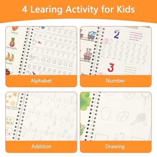 PEASUG Grooved Writing Books for Kids 3-5, Magic Grooved Writing Practice for Kids, Reusable Handwriting Workbooks Practice for Kid Learn to Write, Children's Magic Copybooks 4 Pack - Thumbnail 3