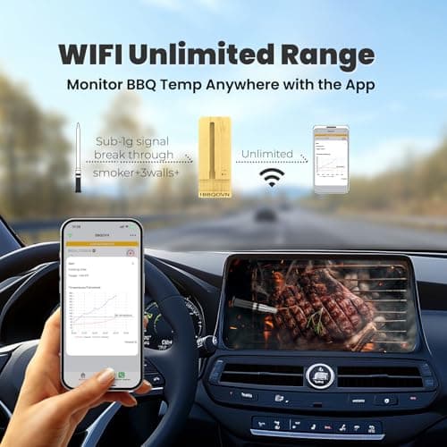 BBQOVN Smart Wireless Meat Thermometer,WiFi Unlimited Range Sub-1G (10X Stronger Than Bluetooth) 7 NIST-Certified Sensors ±0.5°F Accuracy with Smart Base for BBQ (Honey Bamboo, 1PACK) - Thumbnail 2