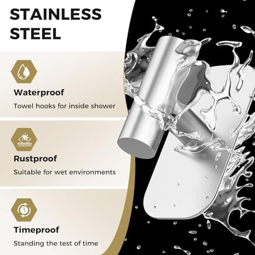 IMUMU Adhesive Towel Hooks for Shower,Waterproof Heavy Duty Bathroom Hooks,Wall Mounted Sticky Hangers for Coats/Aprons/Robes,No Drilling(Silver,2 Pack) - Thumbnail 2