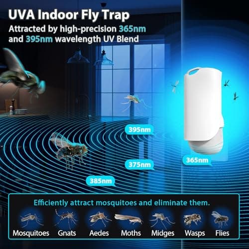 Flying Insect Trap for Indoors, Plug-in Fruit Fly Trap Catcher with Adjustable Blue UV Light Bug Zapper for House Flies, Mosquitoes, Fruit Flies, Gnants, and Mosquitos, Office (Include 5 Refills) - Thumbnail 2