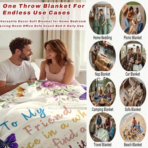 to My Friend Throw Blanket Gifts for Women Sister, Floral Butterfly Flannel Blanket with Inspirational Quote, Friendship Gift for Bestie BFF, Soft Cozy Couch Decor Birthday 50"x60" - Thumbnail 5
