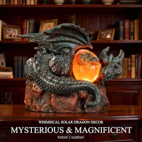 U WONDERFUL Solar Dragon Garden Decor - Dragon Statue Outdoor with Egg Light - 6.8 inch Porch Decor & Lawn Ornaments, Perfect Patio Decor, Yard Decorations Outdoor - Thumbnail 3
