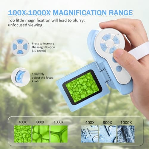 Barchrons 1000X Microscope for Kids 8-12, 4K HD Screen with 6 LED Lights, Portable Microscope for Outdoor STEM Learning, Rechargeable Science Kit, Birthday Easter Gifts for Kids - Thumbnail 4