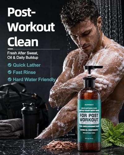 FLOWHYET Mens Body Wash, Pure Castile Soap Liquid for Sport & Post-Workout, Cedar Amber Scent Moisturizing Body Wash for Men After Gym, Running & Training, 16 Oz Pack of 2 Pump Bottle - Thumbnail 2