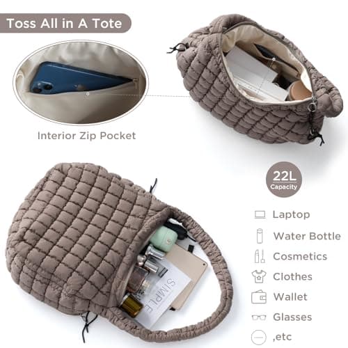 Puffer Tote Bag for Women Large Quilted Tote Bag Quilted Carryall Bag Soft Puffy Crossbody Bag Hobo Handbags Puff Purse - Thumbnail 6