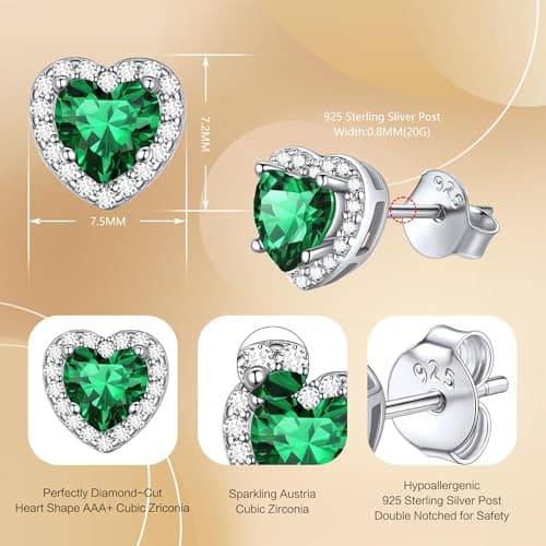 BAYLAY Ruby Earrings for Women, July Birthstone Earrings, S925 Sterling Silver Earrings, Red Heart Stud Earrings with Cubic Zirconia Birthday Jewelry, Silver Jewelry for Women, Womnes Birthday Gifts - Thumbnail 5