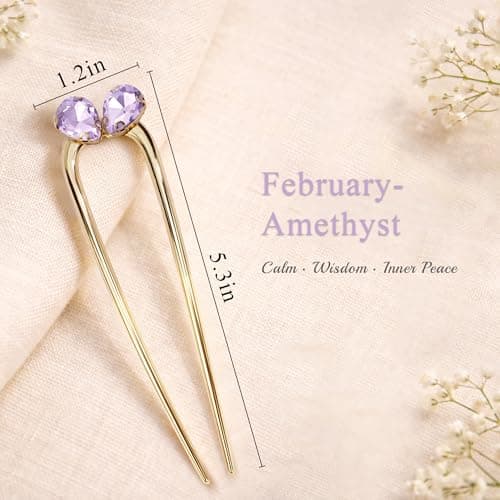 Fohufo French Hair Pin for Women - U Shaped Hair Pins Fashion Accessories, Gold Fashion Amethyst Hair Pins for Women, French Twist Hair Pin for Buns, Updos, Stylish and Functional, February Birthstone - Thumbnail 4