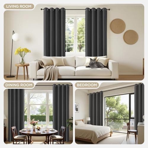 Joydeco Blackout Curtains 72 Inch Length 2 Panels Set, Thermal Insulated Long Curtains& Drapes 2 Burg, Room Darkening Grommet Drapes for Living Room Bedroom Window (Dark Grey, W52 x L72 Inch) - Thumbnail 4