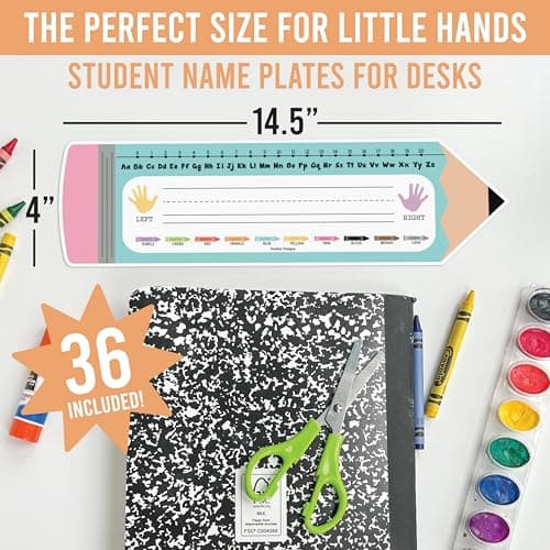 Hadley Designs Desk Name Tags for Classroom –36 Student Name Tags for Desks, 14.5x4 Name Plates for Classroom Decor, Teacher Supplies Pastel Nametags, 1st-3rd Grade Kindergarten Preschool Must Haves - Thumbnail 2