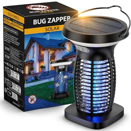 OnBeam Solar Bug Zapper Outdoor, Mosquito Zapper Outdoor Waterproof Electric Rechargeable Fly Zapper with Solar Panel, 4200V Fly Trap Indoor for Home Backyard, Patio, Garden, Camping - Image 1