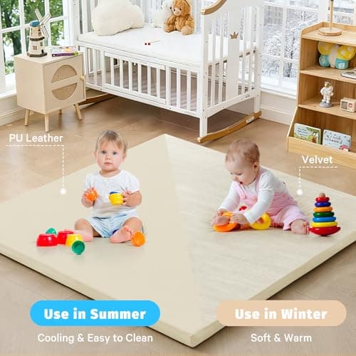 ILPEOD Waterproof Baby Play Mat for Floor Memory Foam 59 * 79 Cushion Playpen Playmat Tummy Time Crawling Mat Nursery Rug Thick Pad Create Soft & Safe Area for Infants,Toddler,Kids,Beige - Thumbnail 4