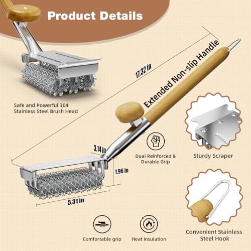 HOUSE AGAIN Grill Brush and Scraper Bristle Free with Dual Grip, 304 Stainless Steel Food-Grade Brush Head, Outdoor Grill Cleaning Brush Safe BBQ Grill Accessories Cleaner for Porcelain/Weber/Charcoal - Thumbnail 2