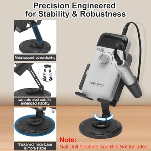 Diesisa Nail Drill Machine Holder - Nail Drill Holder Stand - 360° Rotatable - with Pen Holder - Portable Nail Desk Organizer - Professional Manicure Tool Organizer for Nail Techs Salon & Home Use - Thumbnail 2