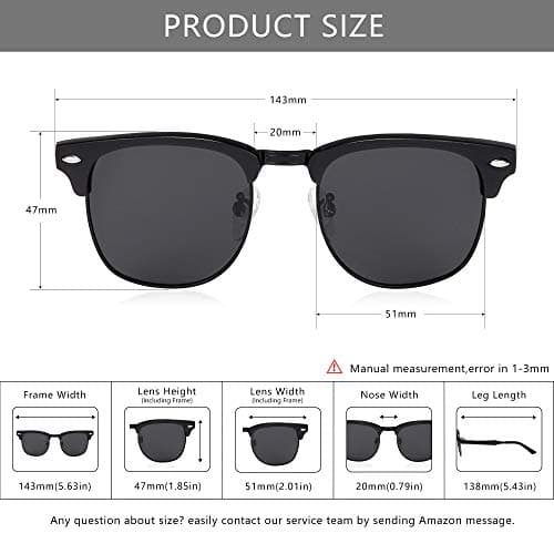 SUNGAIT Classic Half Frame Retro Sunglasses for Women Men with Polarized Lens (Black Frame Gray Lens) - Thumbnail 6