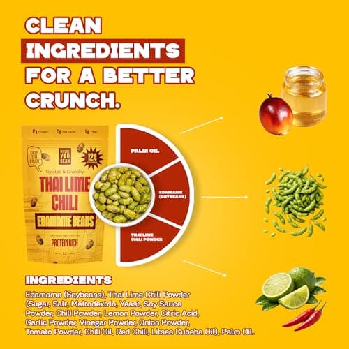 Where You Bean Edamame Beans Snack (Thai Lime Chili) - Crunchy and Dry Roasted Edamame Beans - High Protein Snacks, Keto and Vegan Healthy Snacks for Adults & Low Carb Asian Snack 3oz (Pack of 4) - Thumbnail 3
