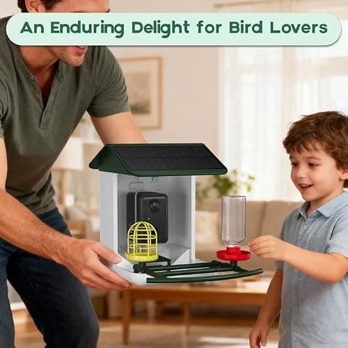 BROAIMX Bird Feeder with Camera No Subscription-Free AI Forever for 1,1000+ Birds Identification, 2K HD & 5MP Night Vision, Record Video Live View, 64GB Card, App Alerts, Gifts for Bird Lovers (Green) - Thumbnail 6