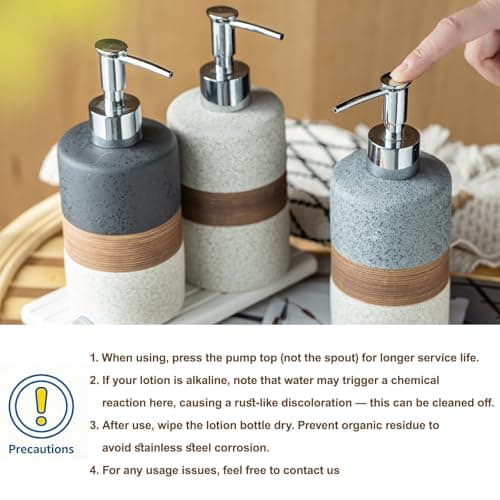 Cormomu Ceramic Dish Soap Dispensers Set(2 Pack), Hand, Dish, Shower Soap Dispenser for Kitchen Sink & Bathroom, Includes Stainless Steel Pump, Silicone Funnel & Diatomaceous Holder, Black - Thumbnail 6