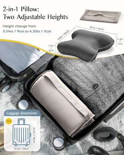 Joynox Travel Memory Foam CPAP Bed Pillow for Side & Back Sleepers, Portable Sleep Apnea Pillow with Storage Bag for All CPAP Masks Users, Washable Neck Support Pillow for Hotels Camping - Thumbnail 2