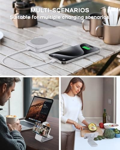 RORRY Portable Charger, 3-in-1 Charging Station 10000mAh Portable Charger Power Bank for MagSafe Foldable Battery Pack Travel for iPhone 17/16/15/14/13/12, for Apple Watch 11/10/9/8/7/Ultra/3/2, White - Thumbnail 5