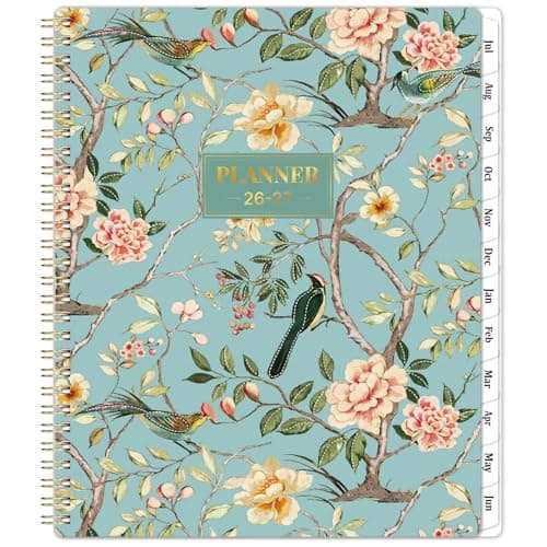 Planner 2026-2027 / 9'' x 11'' Academic Planner 2026-2027, July 2026 - June 2027 Academic Calendar with Weekly and Monthly Planning Page, Planners 26-27 with Tabs, Premium Thick Paper, Strong Gold Twin-wire Binding, Back Pocket - Floral - Image 1