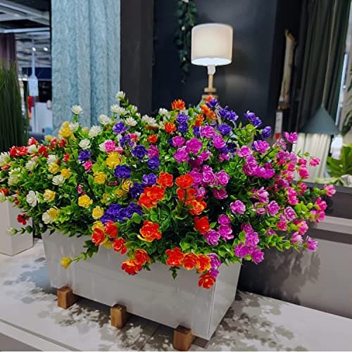 WEAUSUP 21 Bundles Outdoor Faux Plants UV Resistant Faux Bushes Plastic Artificial Flowers Fake Outdoor Plants for Home Garden Decor (7 Colors) - Thumbnail 5