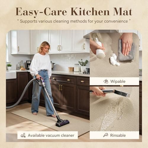 MontVoo Kitchen Rugs Mat Non Slip Washable,Absorbent Kitchen Floor Mat,Rubber Backing Braided Kitchen Mat,Easy to Clean and Maintain Kitchen Mats for Floor(Beige,17"x28") - Thumbnail 5
