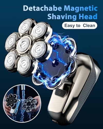 Head Shaver for Bald Men, 7D Floating Rotary Shaver with LED Display, Detachable Electric Shavers Rechargeable 2-Speed Modes Motor IPX7 Waterproof Dry/Wet Electric Razor, Gift for Dad Husband - Thumbnail 3