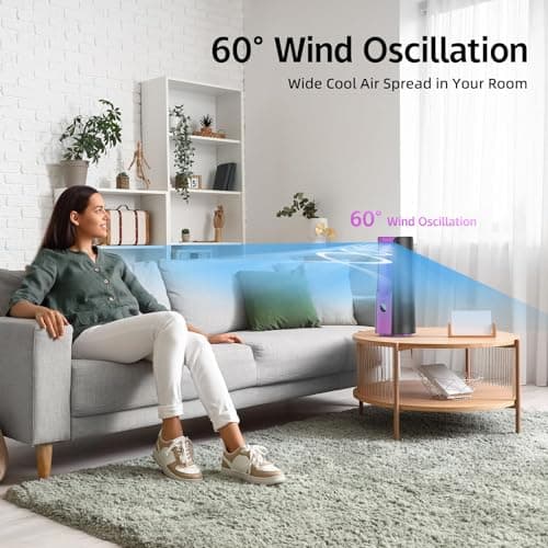 KONSIDEN Bladeless Desk Fan for Office, 13-Inch Small Quiet Desktop Fan with 9 Speeds, 60° Oscillation, 1–9H Timer and LED Display, Plug-In Bedside Fan with Adapter for Bedroom and Nightstand - Thumbnail 6