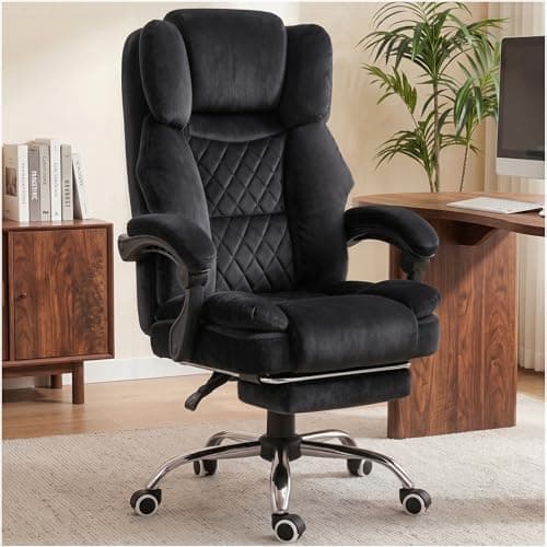 GTPLAYER Big and Tall Office Chair with Pocket Spring Cushion & Ergonomic Lumbar Support for Lower Back Pain Relief, High Back Computer Gaming Chair with Foot Rest, Soft Velvet Fabric, Black - Image 1