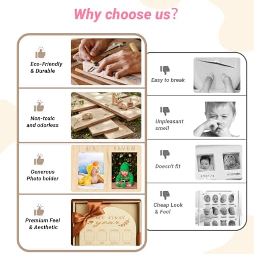 DegoCython Baby First Year Picture Frame - 2D Daisy Wooden 12-Month Photo Display, Newborn Nursery Decor Banner, Ideal Gift for Baby Shower & First Birthday - Thumbnail 3