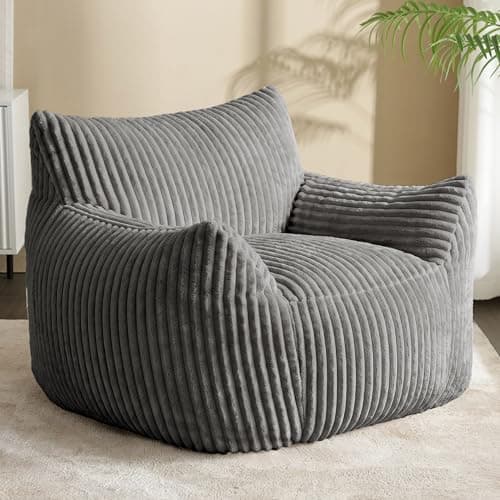 zzlay Bean-Bag Chair for Adults Teens - Large Corduroy Bean Bag Chairs with Back Support and Armrests, Adult BeanBag Lazy Sofa with Filler for Living Room, Bedroom, Reading, Grey - Image 1