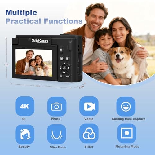 4K Digital Camera for Photography, 64MP WiFi Vlogging Camera with 180° Flip Screen, Point and Shoot Camera for YouTube, Beginner Camera with Beauty Mode & 64GB SD Card - Thumbnail 4