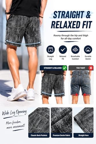 Heyfanee Mens Baggy Jorts Y2k Vintage Jean Shorts Men Big and Tall Oversized Denim Shorts for Men Loose Fit Black 46 - Thumbnail 5