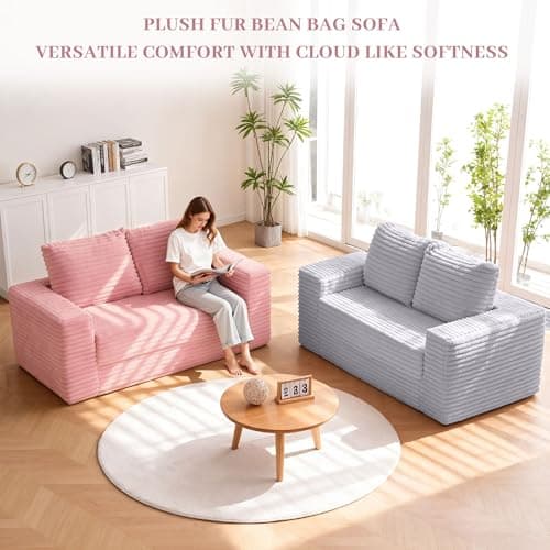 HABUTWAY Convertible Folding Sofa Bed Couch,3 in 1 Pull Out Couch Bed,Loveseat Sleeper Sofa Bed,Boneless Couches with Pillows for Living Room Bedroom, Light Pink - Thumbnail 5