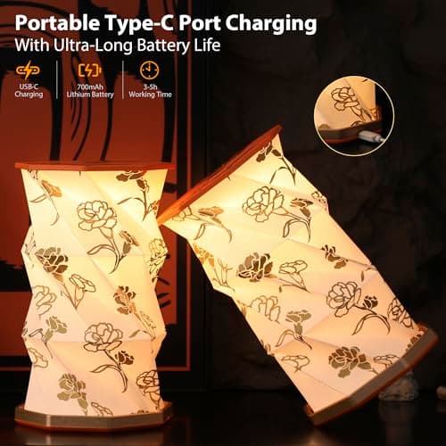 ZBOLE Birthday Flower Folding Rotating Lamp - January Carnation, Rechargeable Folding Paper Light, Elegant Gift Box – Ideal Anniversary, Birthday Gift for Women, Mom, Sister, Grandma-Orange - Thumbnail 3