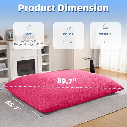 HABUTWAY 4 in 1 Bean Bag Chair, Giant Memory Foam Filling Bean Bag Sofa, Adult Bean Bag Chair, Machine Washable Faux Fur Cover, Bean Bag for Adult (Rose Red) - Thumbnail 2