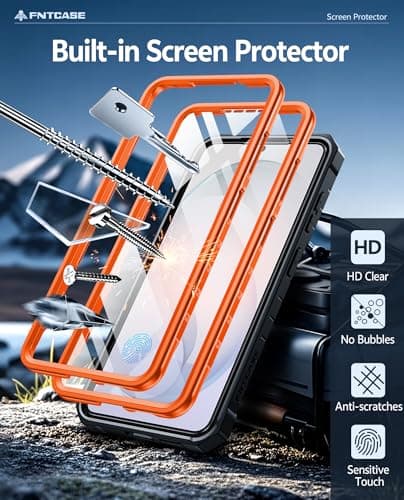 FNTCASE for Samsung Galaxy S26 Case: with [Built-in Screen Protector & Kickstand] [2 Front Frames] [Military-Grade Drop Protection] Heavy Duty Shockproof Rugged Case Full Body Protective Cover Orange - Thumbnail 5
