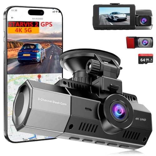 Eivikga 4K+2.5K+2.5K Dash Cam, STARVIS 2 Sensor, Dash Camera 3-Channel, Free 64GB Card, Dashcam with 5G WiFi GPS, G-Sensor,Loop Recording, HDR, 24H Parking Monitor, Time-Lapse Recording, 256GB Max - Image 1