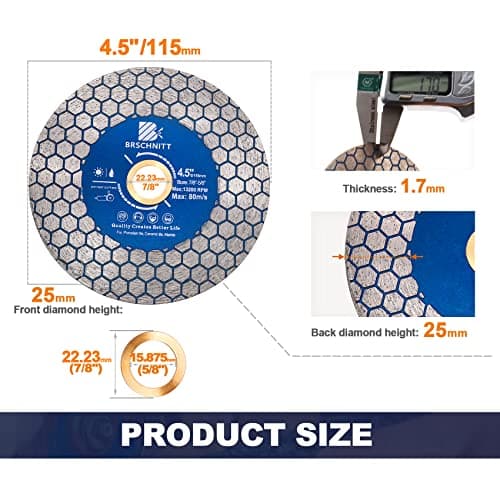 Diamond Granite Cutting Wheel 4.5inch - BRSCHNITT 115mm Vacuum Brazed Angle Grinder Diamond Blade for Dry and Wet Cutting Grinding Porcelain,Tile,Ceramic Tile Stone,Marble,Quartz,Granite - Thumbnail 4