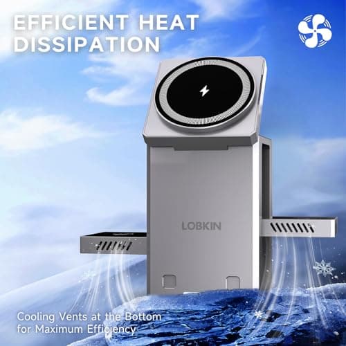 LOBKIN 3 in 1 Wireless Charging Station for Apple Multiple Devices, 15W Fast Foldable Magnetic Charger Stand for iPhone 16 15 14 13 12 Pro Max, Apple Watch Series 10/9/8/Ultra, AirPods - Silver - Thumbnail 5