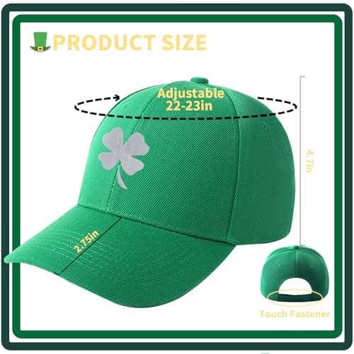 Oeyliz St Patricks Day Green Shamrock Hat Ireland Irish Men Women Clover Baseball Caps St Patrick's Day Baseball Cap - Thumbnail 3