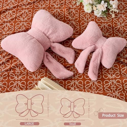 XIAIJIA Bow Pillow Decorative Pillows Aesthetic Home Decor Soft Seat Cushions Cute Throw Pillow for Couch Bow Room Decor Pink 12 * 9inch - Thumbnail 3
