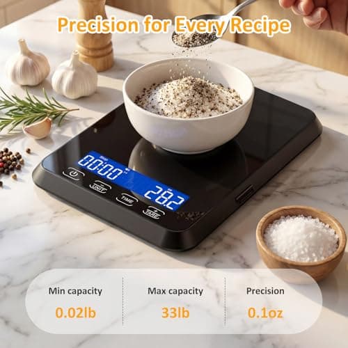 Letron Food Scale, 33 lb / 0.1 oz High Precision Kitchen Scale for Sourdough Bread, Built-in 7 Units, Timing & Tare Function, Rechargeable Digital Kitchen Scale for Food, Baking, Cooking - Thumbnail 2