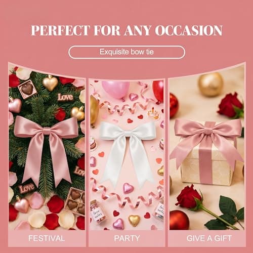2 Strings Pink White Bow Garland Banner Decorations, Pre-Strung Satin Ribbon Bows for Birthday, Baby Shower, Bridal Shower, Coquette Girls Room, Bow Themed Party, Wedding, Christmas Tree Decorations - Thumbnail 5