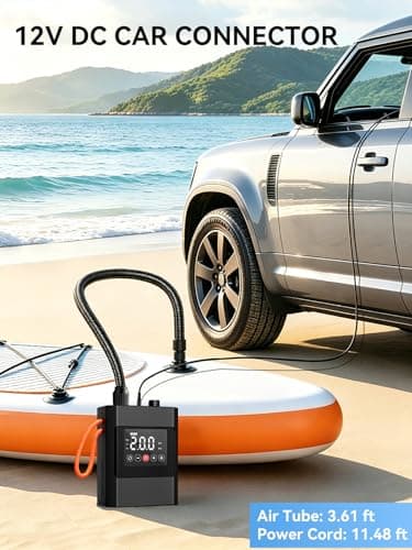 AIRSURE 20PSI High Pressure Electric Paddle Board Pump, Rechargeable Battery-Powered, Electric SUP Air Pump with 12V DC Car Connector, Intelligent Dual Stage for Inflatable Paddle Board, Kayak, Boats - Thumbnail 2