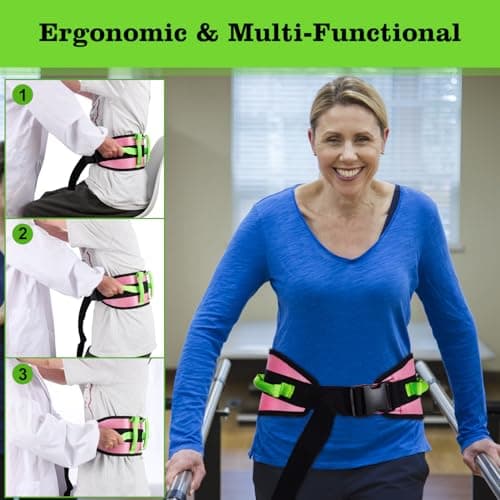supregear Gait Belt - Anti-Slip Transfer Aid with 7 Handles and Quick-Release Buckle, Perfect for Senior Care, Pink - Thumbnail 4